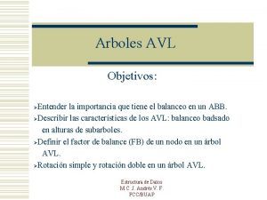 Arboles AVL Objetivos Entender la importancia que tiene