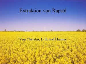 Extraktion von Rapsl Von Christin Lilli und Hannes