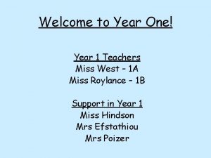 Welcome to Year One Year 1 Teachers Miss