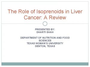 The Role of Isoprenoids in Liver Cancer A