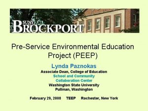 PreService Environmental Education Project PEEP Lynda Paznokas Associate