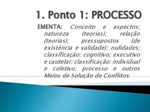 1 Ponto 1 PROCESSO Conceito e aspectos natureza