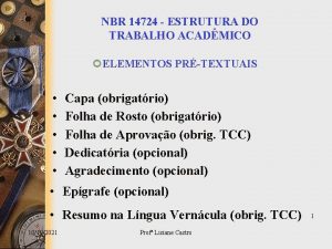NBR 14724 ESTRUTURA DO TRABALHO ACADMICO ELEMENTOS PRTEXTUAIS