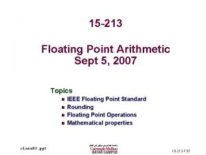 15 213 Floating Point Arithmetic Sept 5 2007