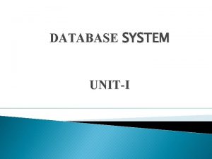 DATABASE SYSTEM UNITI Database Management System DBMS DBMS