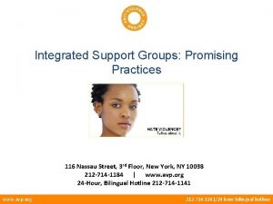 Integrated Support Groups Promising Practices 116 Nassau Street