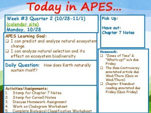 Today in APES Week 3 Quarter 2 1028