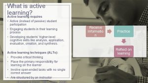 What is active learning Active learning requires Active