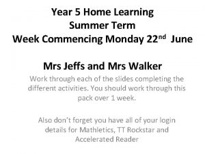 Year 5 Home Learning Summer Term Week Commencing