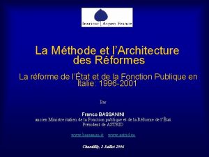 La Mthode et lArchitecture des Rformes La rforme