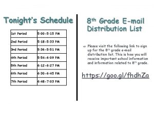 Tonights Schedule 1 st Period 5 00 5