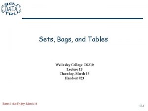 Sets Bags and Tables Wellesley College CS 230