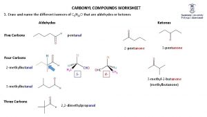 CARBONYL COMPOUNDS WORKSHEET 1 Draw and name the