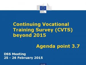 Continuing Vocational Training Survey CVTS beyond 2015 Agenda