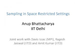 Sampling in Space Restricted Settings Anup Bhattacharya IIT