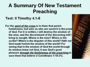 A Summary Of New Testament Preaching Text II