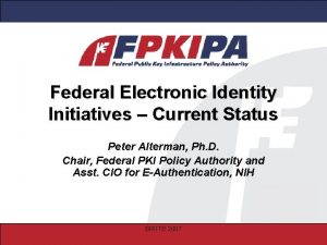 Federal Electronic Identity Initiatives Current Status Peter Alterman