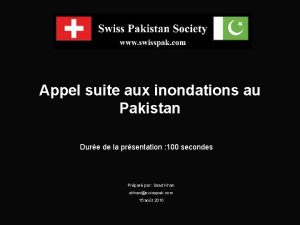 Appel suite aux inondations au Pakistan Dure de