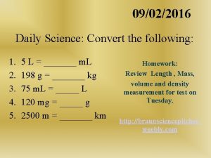 09022016 Daily Science Convert the following 1 2
