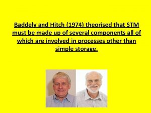 Baddely and Hitch 1974 theorised that STM must
