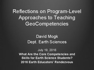 Reflections on ProgramLevel Approaches to Teaching Geo Competencies
