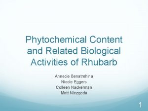 Phytochemical Content and Related Biological Activities of Rhubarb