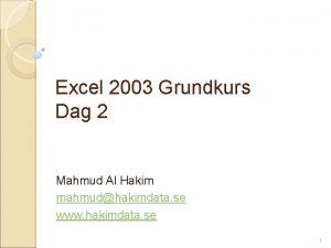 Excel 2003 Grundkurs Dag 2 Mahmud Al Hakim