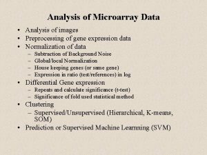 Analysis of Microarray Data Analysis of images Preprocessing