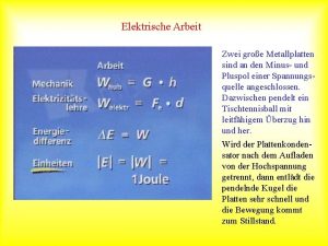 Elektrische Arbeit Zwei groe Metallplatten sind an den