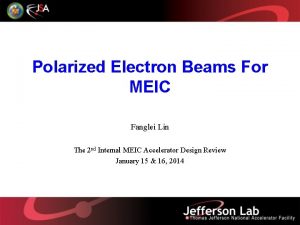 Polarized Electron Beams For MEIC Fanglei Lin The