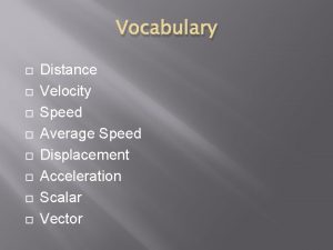 Vocabulary Distance Velocity Speed Average Speed Displacement Acceleration
