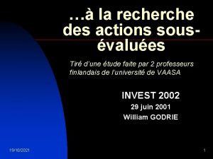 la recherche des actions sousvalues Tir dune tude