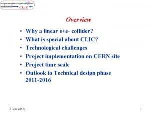 Overview H Schmickler Why a linear ee collider