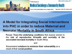 A Model for Integrating Social Interventions into PHC