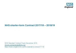 NHS shorterform Contract 201718 201819 NHS Standard Contract