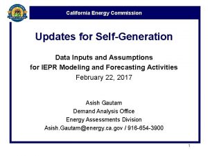 California Energy Commission Updates for SelfGeneration Data Inputs