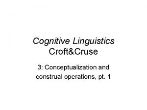 Cognitive Linguistics CroftCruse 3 Conceptualization and construal operations