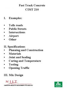 Fast Track Concrete CIMT 210 I Examples Tolls