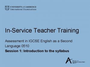 InService Teacher Training Assessment in IGCSE English as