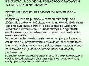 REKRUTACJA DO SZK PONADPODSTAWOWYCH NA ROK SZKOLNY 20202021