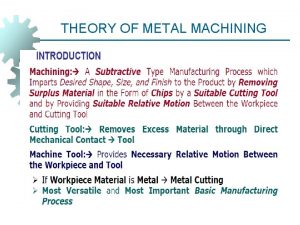 THEORY OF METAL MACHINING Material Removal Processes Although