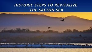 HISTORIC STEPS TO REVITALIZE THE SALTON SEA SALTON