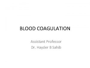 BLOOD COAGULATION Assistant Professor Dr Hayder B Sahib