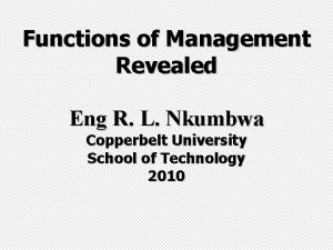 Functions of Management Revealed Eng R L Nkumbwa