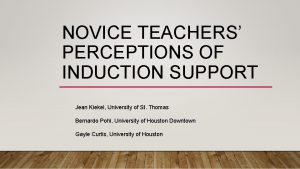 NOVICE TEACHERS PERCEPTIONS OF INDUCTION SUPPORT Jean Kiekel