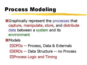 Process Modeling z Graphically represent the processes that