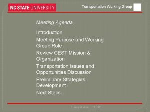 Transportation Working Group Meeting Agenda Introduction Meeting Purpose