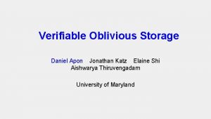 Verifiable Oblivious Storage Daniel Apon Jonathan Katz Elaine