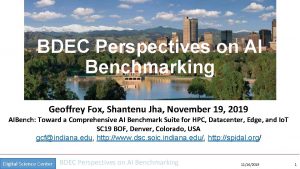 BDEC Perspectives on AI Benchmarking Geoffrey Fox Shantenu