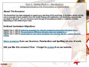 Year 4 Spring Block 1 Apostrophes Using Apostrophes